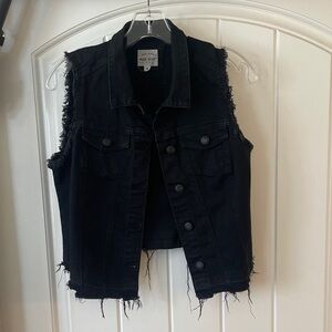 Wax Jean Black Frayed Denim Vest